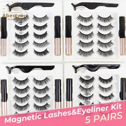 Abestyou 3D 5pairs Soft Natural Effect Magnetic Eyelashes Reutilizables Cils Magnetique Lash Case Eyelash Lifting Kit Bulk Items