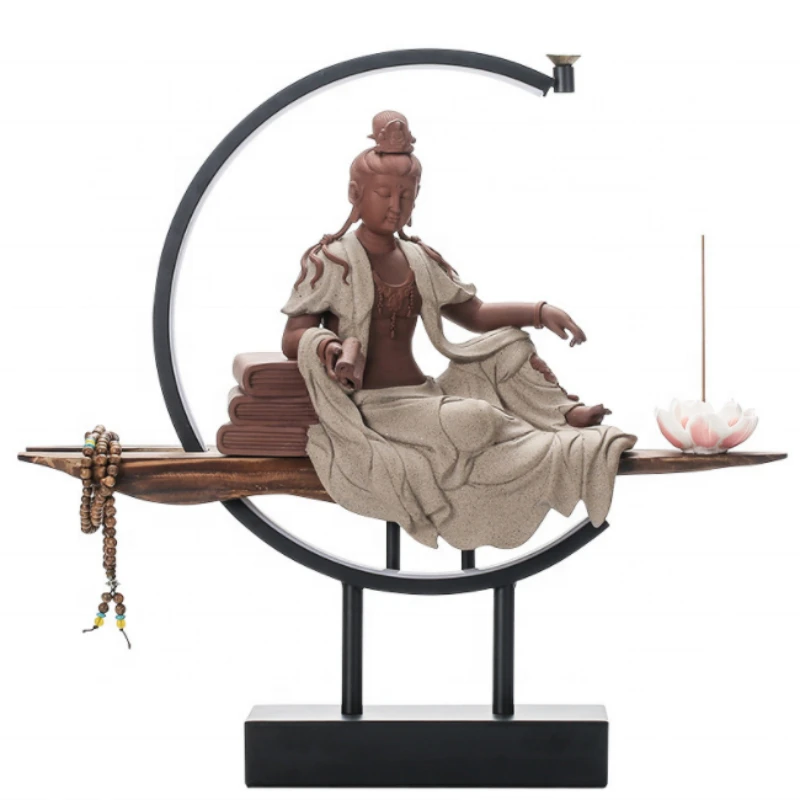

Led Light Purple Sand Plated Smoke Waterfall Sticks Holder zen Ceramic Buddhha Backflow Incense Burner with lamp Home Decor
