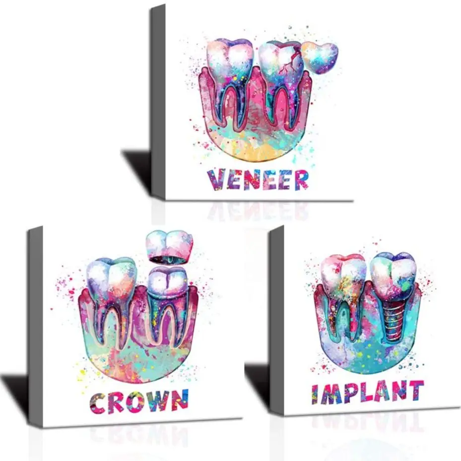 

3 Pieces Colorful Tooth Dental Treatment Teeth Medical Posters Wall Art Canvas Pictures Home Decor HD Paintings for Living Room
