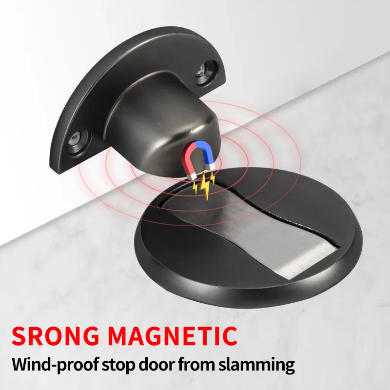 Stainless Magnetic Door Stops Steel Door Stopper Hidden Holders Catch Floor Nail-free Doorstop Furniture Hardware