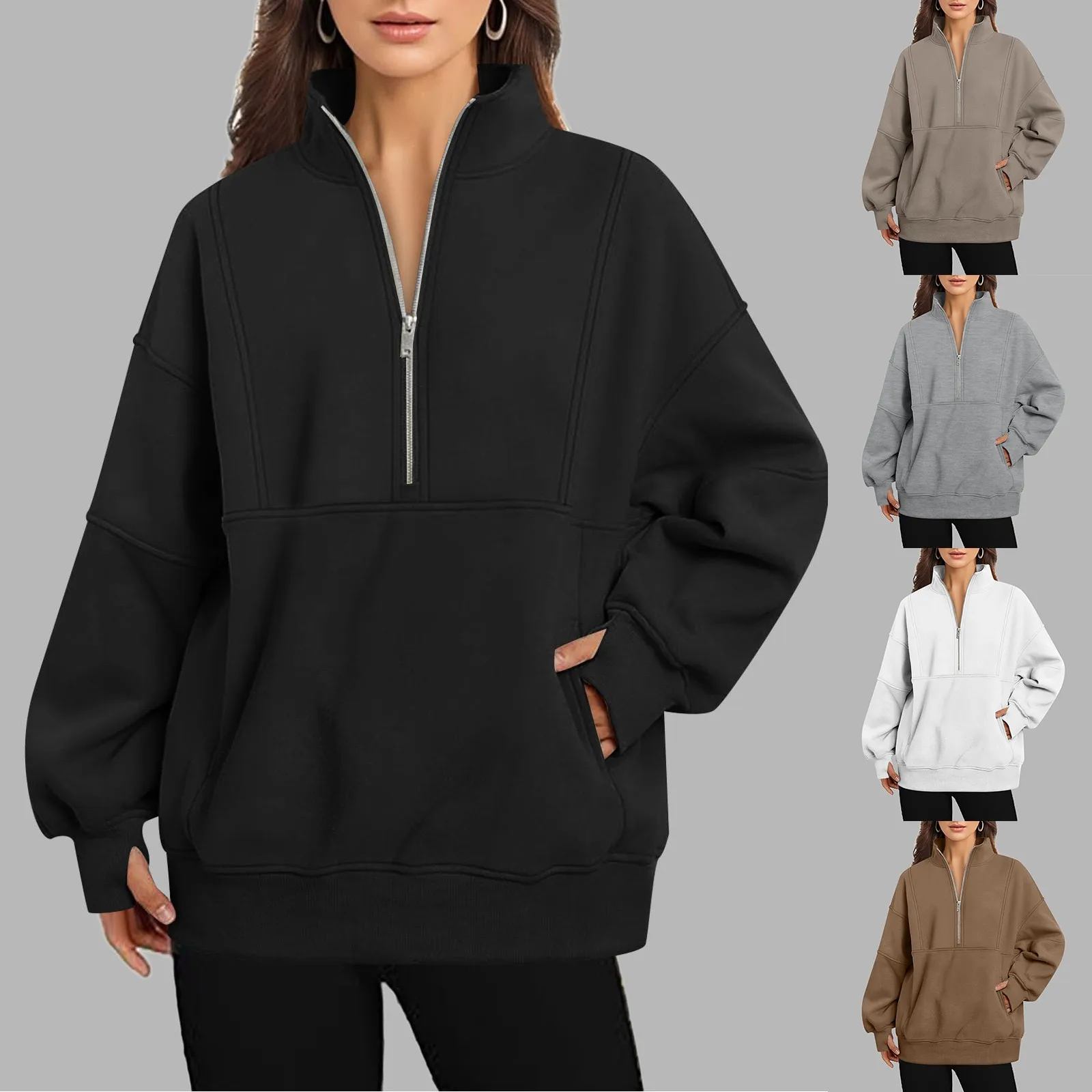 

Fall Womens Sweater Womens V Neck Long Sleeve Solid Sweatshirt Casual Cute Top Long Sleeve Women's Hoodies Zip up Sweater Women
