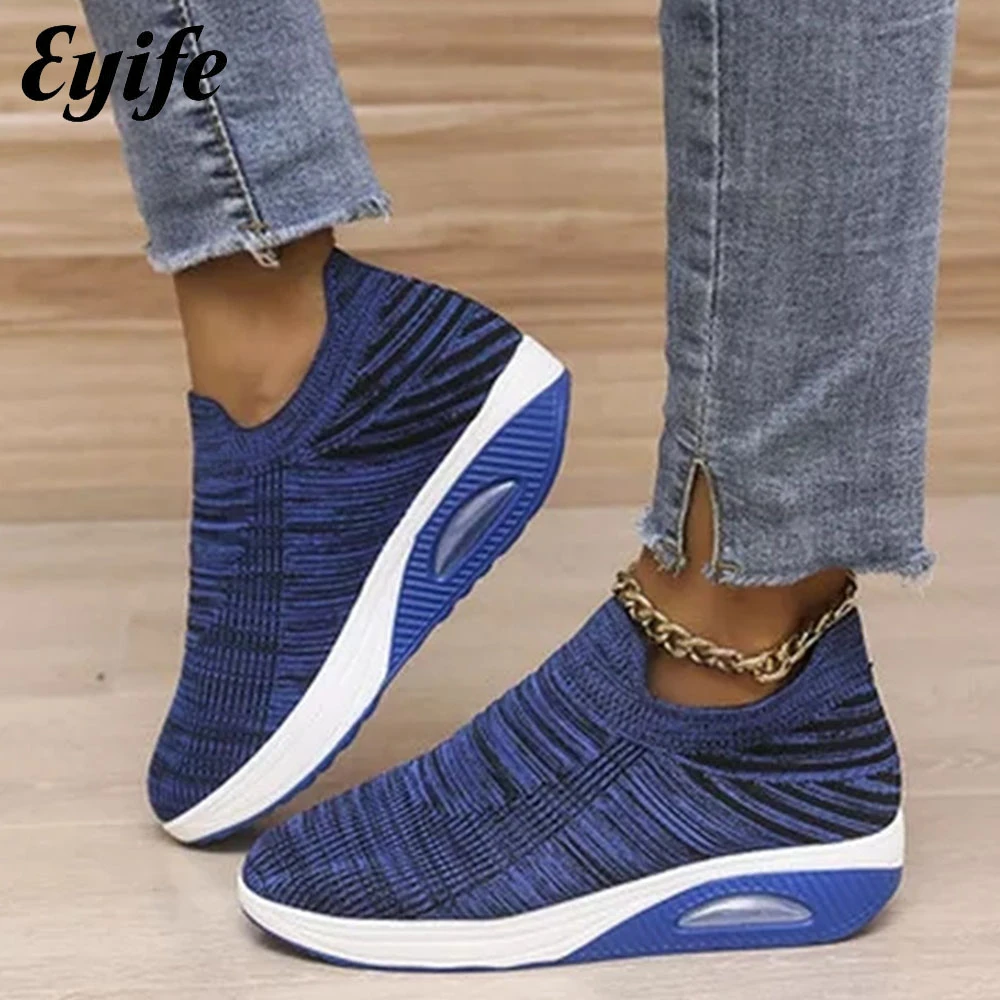 deportivas de tela elástica mujer, mocasines cómodos sin de talla grande 35 43, colores combinados, otoño, 2022|Zapatos vulcanizados de mujer| - AliExpress