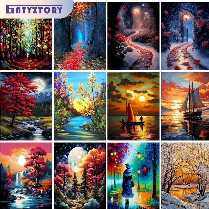 

GATYZTORY Scenery Acrylic Painting By Number With Frame Landscape Paint By Numbers For Adults Handpainted Diy Ideas Home Wall De