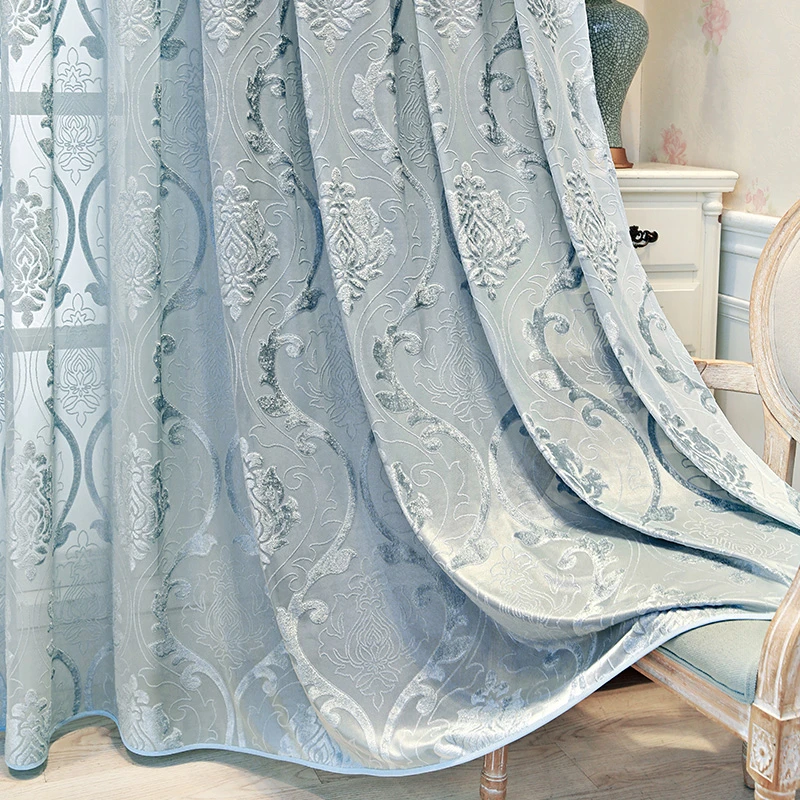 Luxury New Curtains for Living Dining Room Bedroom European-style High-grade Blue Light-transmitting Opaque Window Room Decor cream curtains