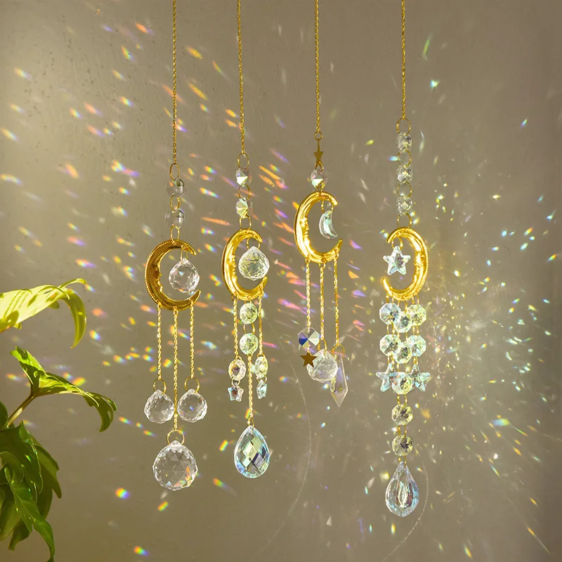 Wind Chime 1 Piece Crystal Suncatcher Bedroom Balcony Patio Sun Moon Prism Pendant Good Home Decorations