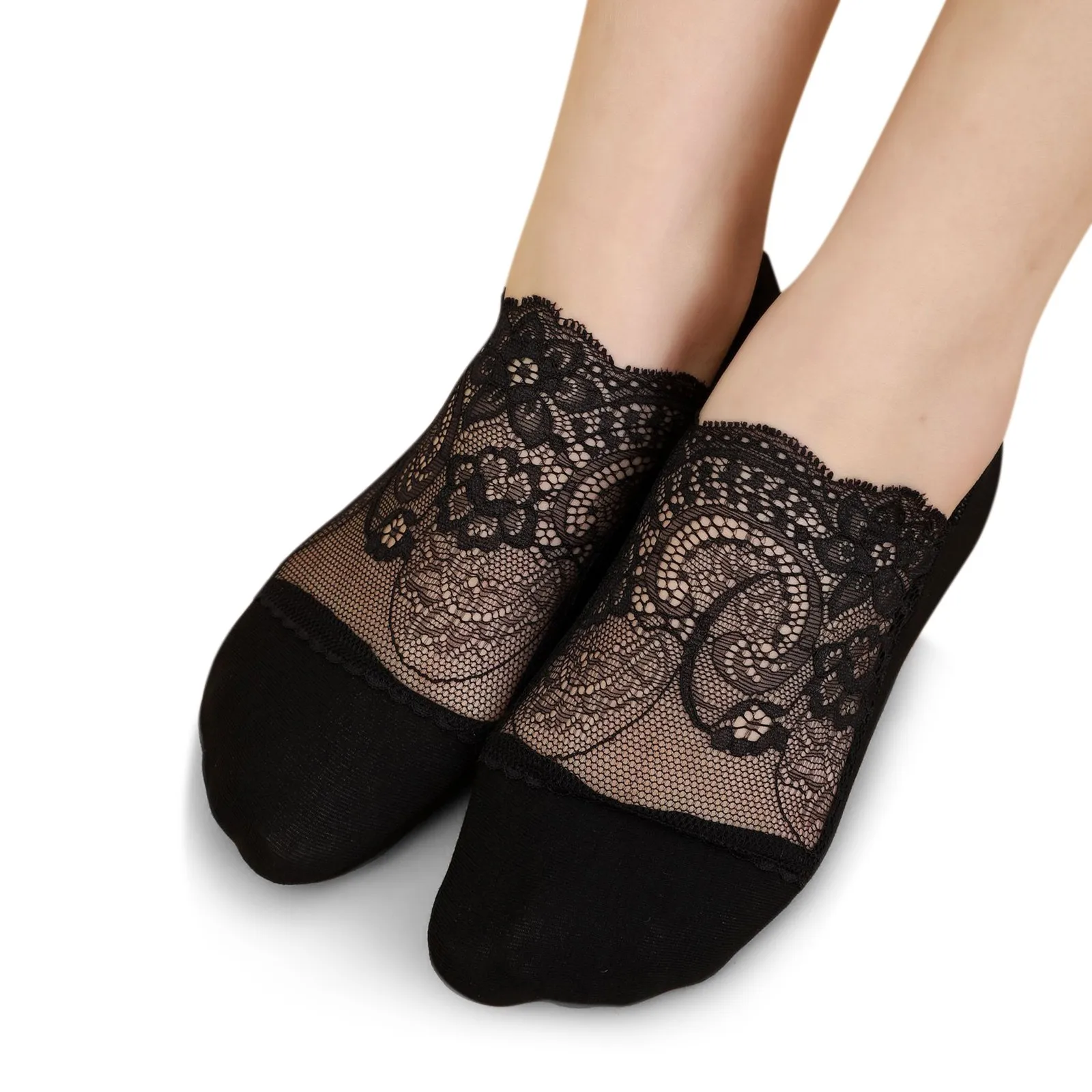 Summer Women Girl Invisible No Show Nonslip Loafer Lace Boat socks