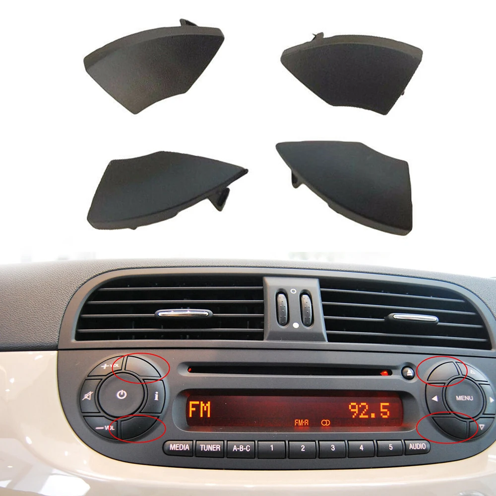 4 Pezzi Per Fiat-500 2008 Car Radio Cd Button Cover Trim Mold Cover Removal Accessori Per Auto Neri Parti Di Decorazione D'Interni
