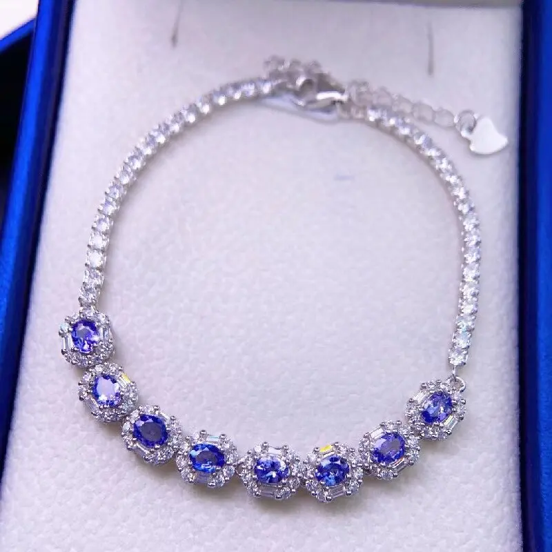 

Best Seller Luxury Fashion Silver Bracelet Jewelry With Natural Tanzanite Gemstone 3*6mm For Gift Wedding Party Banquet Dating