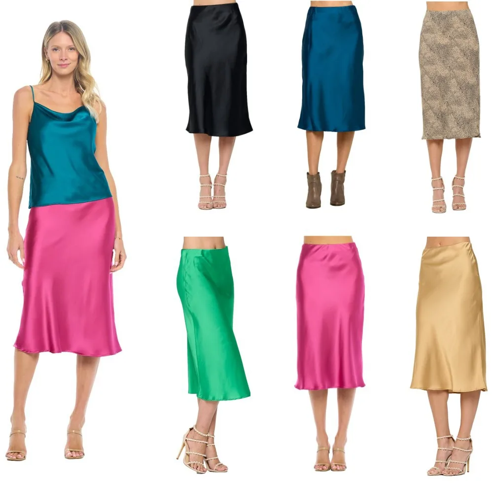 SKMY New Autumn Skirts For Women 2023 Y2k Clothing Solid Color High Waist Casual Satin Midi Skirts Party Sexy Night Club Outfits vansvans vans casual shoes vn0a5krd4w6 parisian night