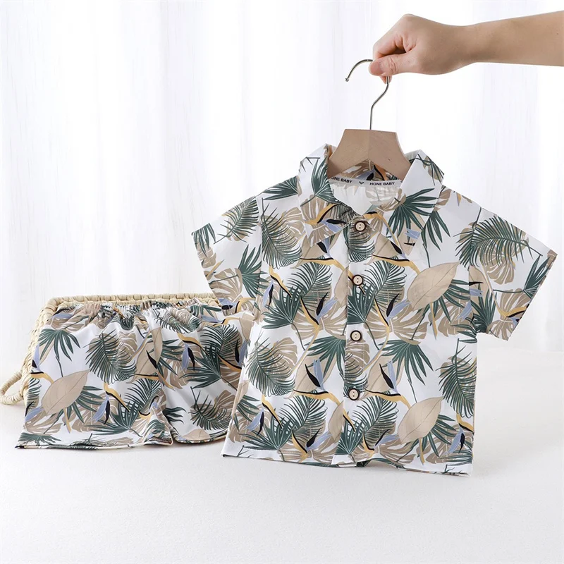 Kids Clothing Set Summer Children Beach Shirt Loose Printed Shirts Vacation Style Short Sleeve + short Pants