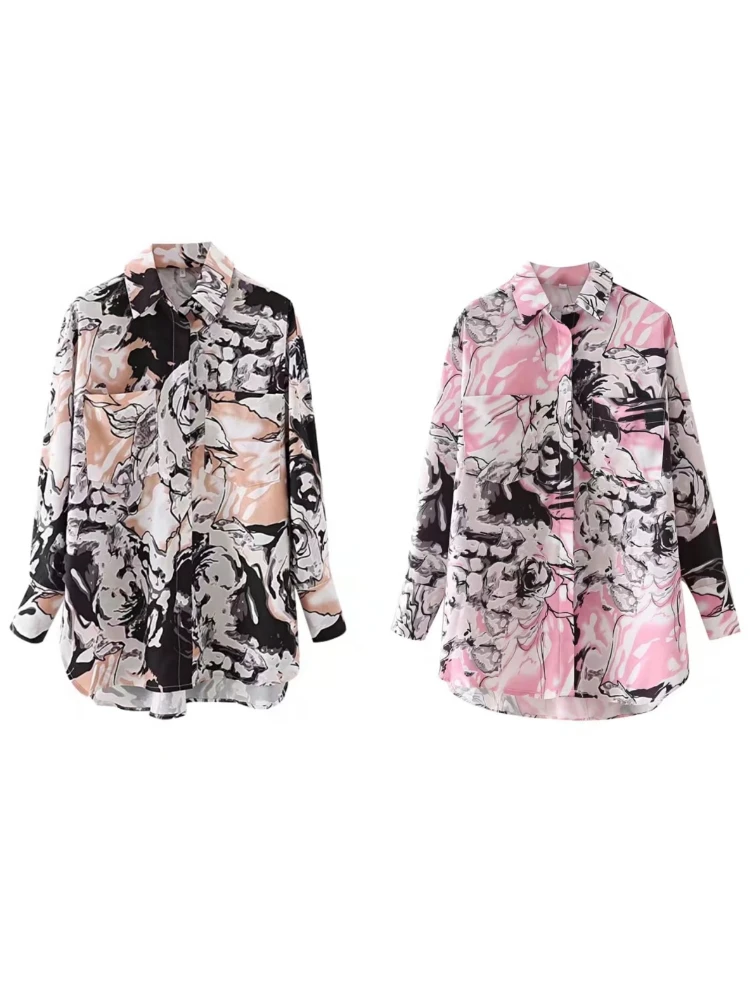 

BBWM Vintage Print Women Casual Loose Shirt 2022 New Spring Fashion Female Long Sleeve Single Breasted Blouses Chic