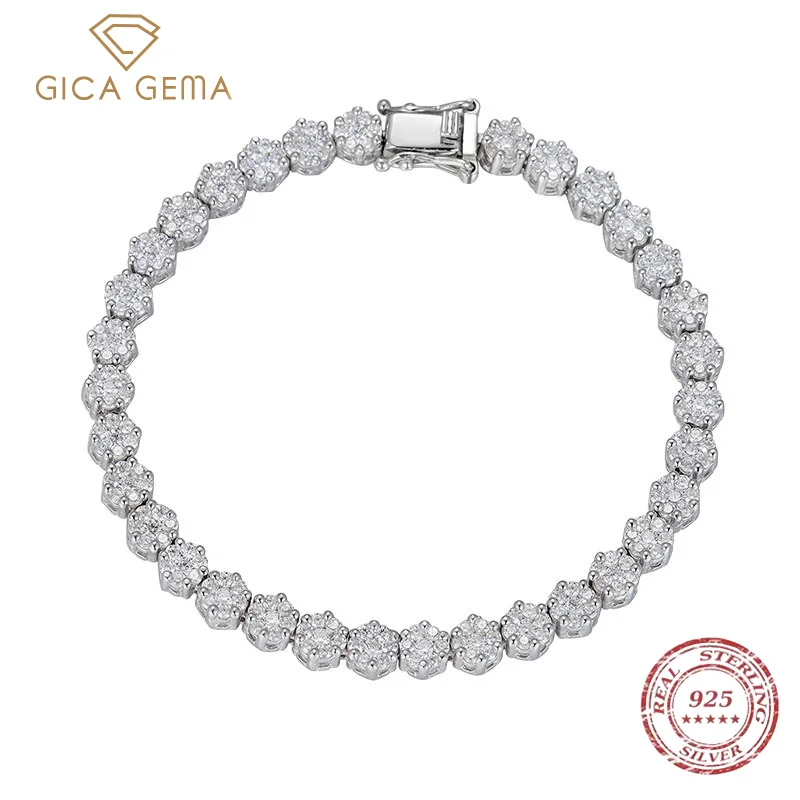 

Gica Gema Fashion 100% 925 Sterling Silver Six Claws Silver Created Moissanite Gemstone Bracelet For Women Bangle Fine Jewelry