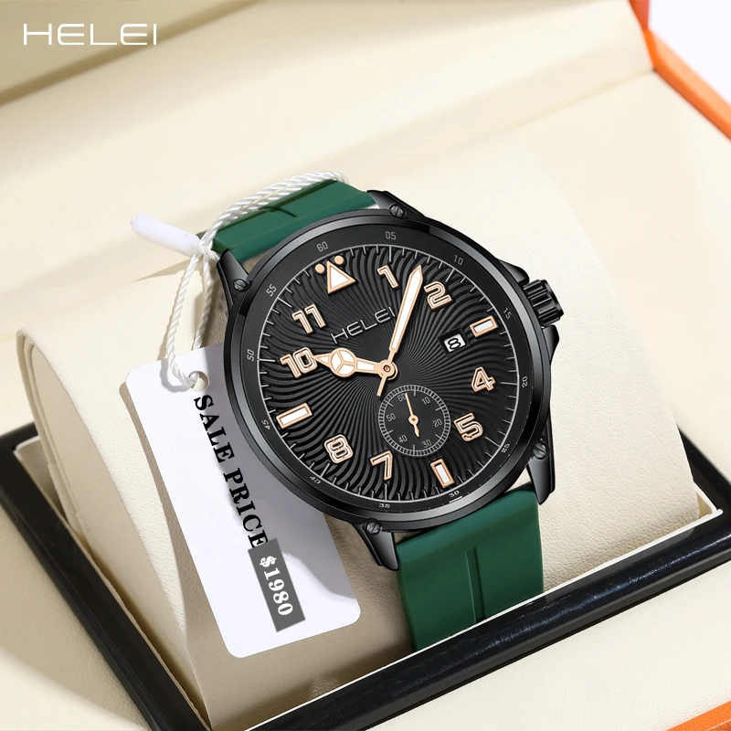 HELEI Hot Model 2024 Jazz Series Sport Comfort Multifunction Quartz Movement Men's Quartz Watch Men's Waterproof Watch