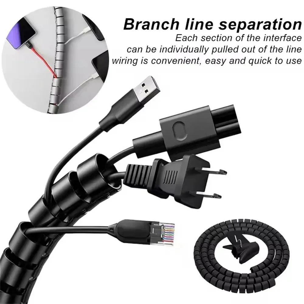 2M 10/16mm Flexible Spiral Cable Organizer Wire Winder Protector Computer Cord Protective Tube Clip Organizer Management Tools