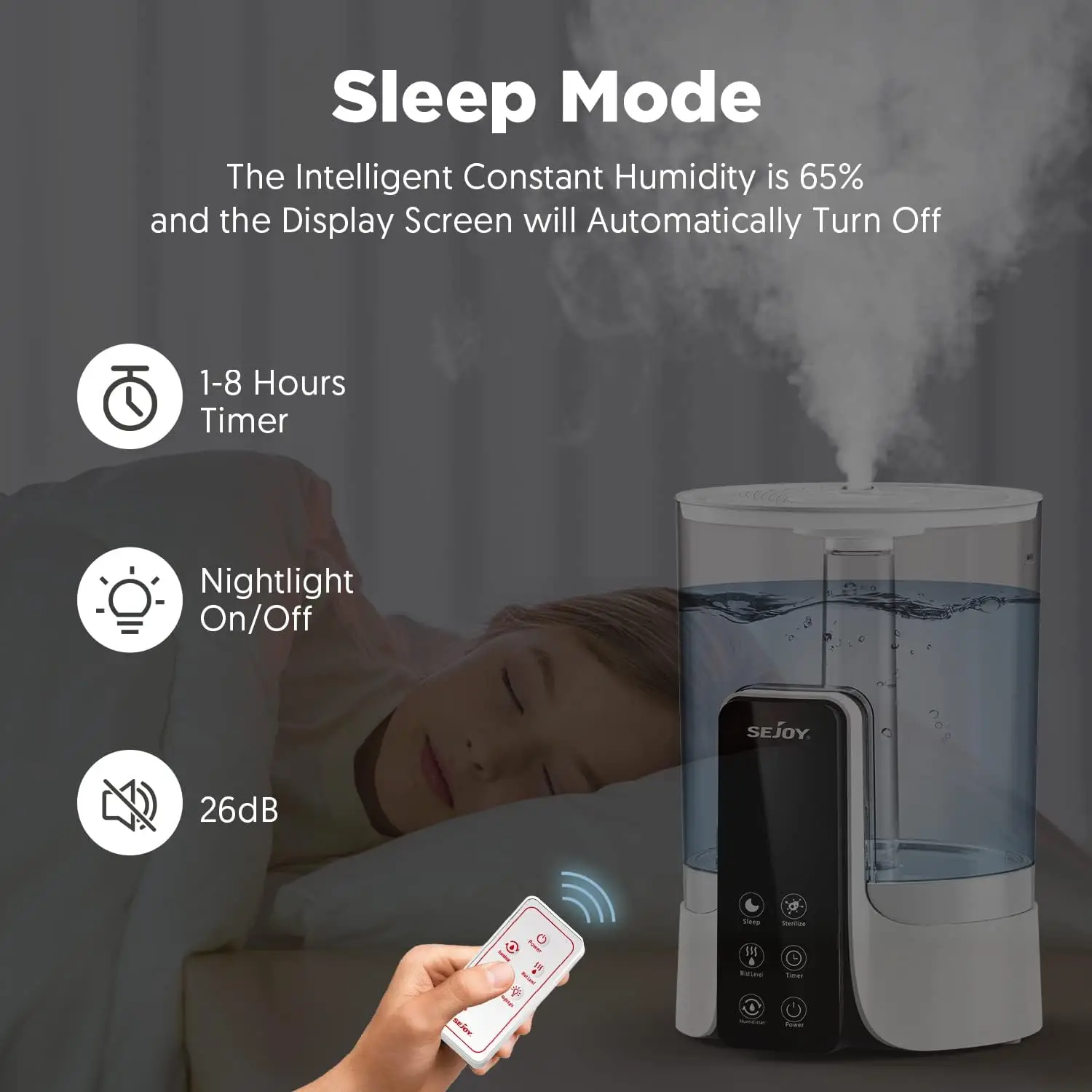 SEJOY Humidifier for Bedrooms, Large Rooms and Babies, Ultrasonic Cool Mist Top Fill Desk Humidifier Rotating Nozzle Silent 4