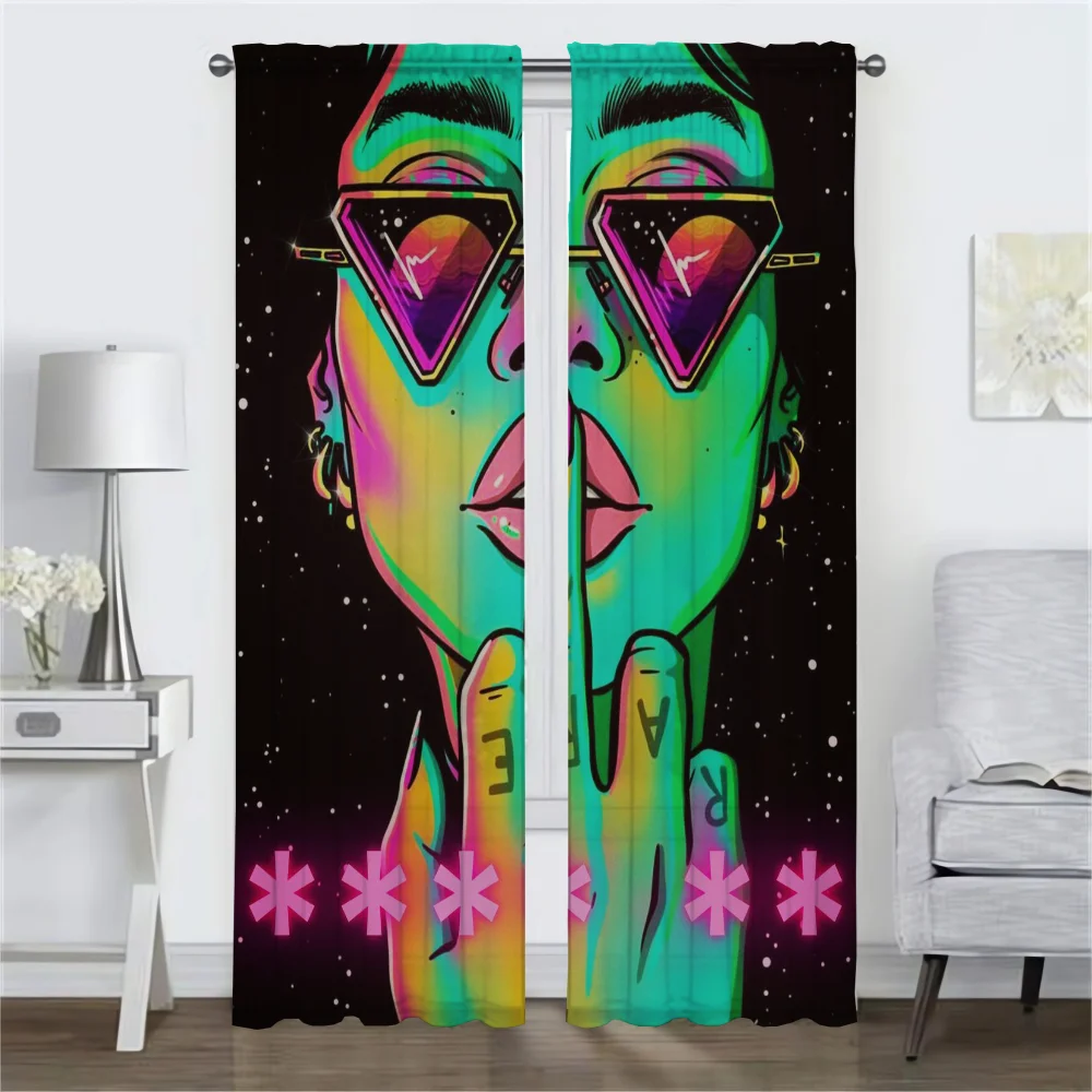 Abstract Woman Psychedelic Manda Shades Curtains for Living Room Curtain Blinds Partition Halloween Decoration Tulle for Bedroom 2