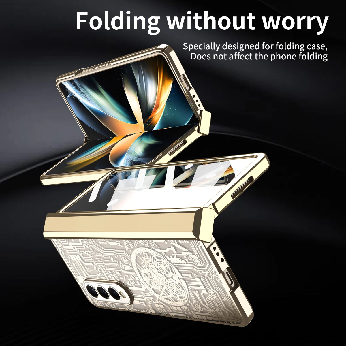Transparent Glossy PC Case For Samsung Galaxy Z Fold5 4 3 Hinge Protection Mechanical Wireless Charge Hard Cover Glass Protector