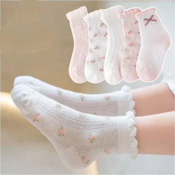 Girls Flower Pattern Cotton Socks 1