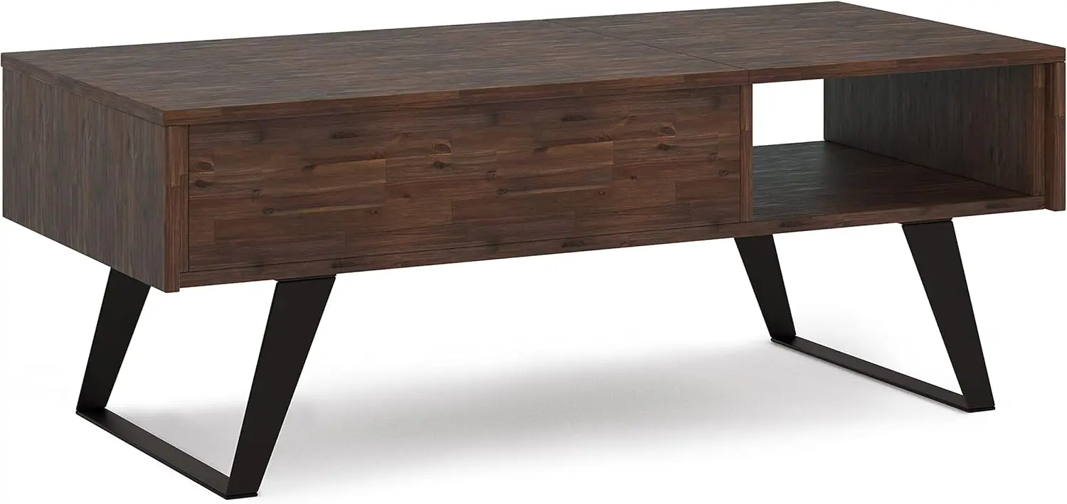 Lowry SOLID ACACIA WOOD and Metal 22 Inch Wide Square Modern Industrial End Side Table in Distressed Golden Wheat 6