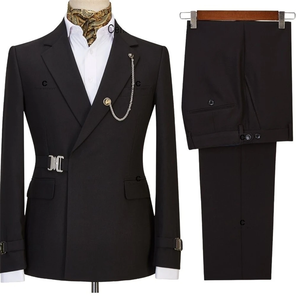 Asymmetric Solid Men's Suit Set 2 Pieces Including Blazer and Pants Formal Suits For Men Plus Size Fashion Tuxedo