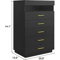 Black Dresser with LED Lights, Floating Tall Dresser with 5 Large Drawers & Open Storage Space & Pull Out Tray, 5 Drawer Dresser 2