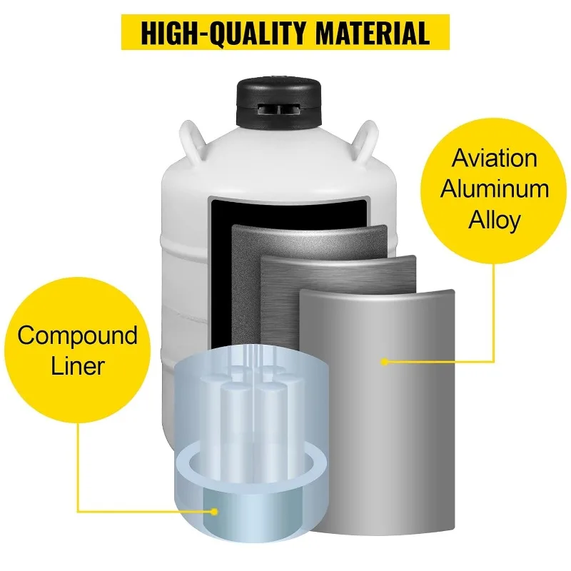 20L Liquid Nitrogen Tank Aluminum Alloy Liquid Nitrogen Dewar Static Cryogenic Container with 6 Canisters and Carry Bag