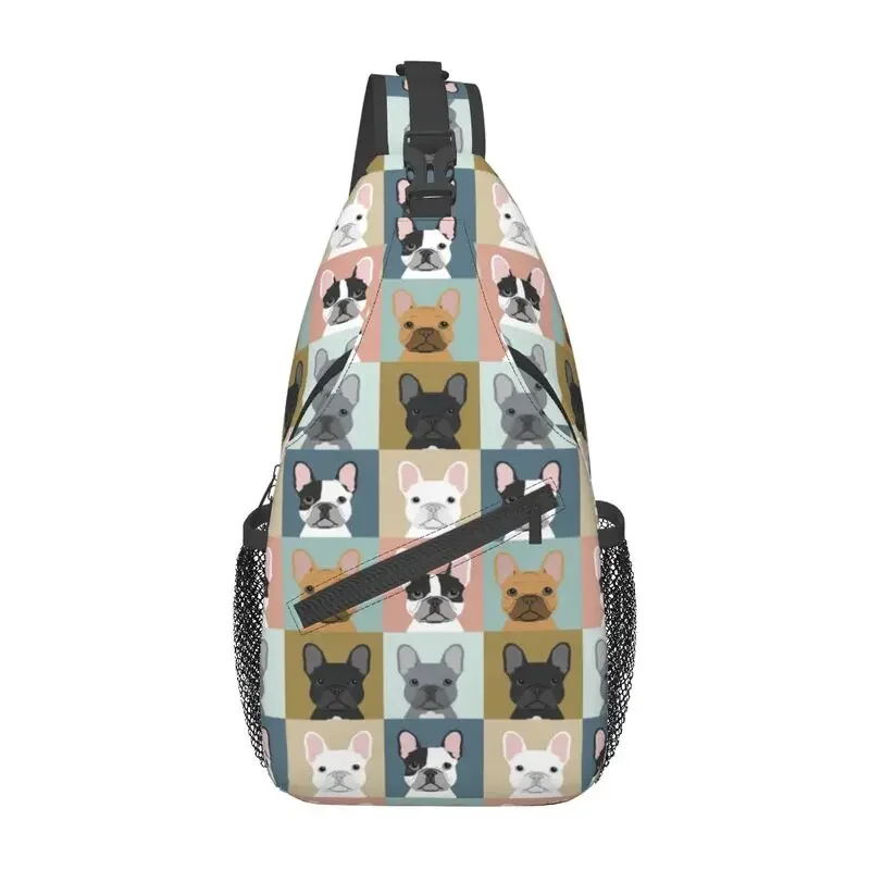 

French Bulldog Portraits Pattern Sling Bags for Men Frenchie Dog Lover Shoulder Crossbody Chest Backpack Travel Hiking Daypack