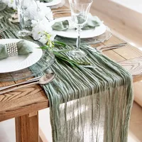 Semi-Sheer Gauze Table Runner Burlap Cheesecloth Table Setting Dining Rustic Country Wedding Birthday Decor Boho Table Linens 3