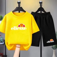 T-shirt à col rond + short pour enfants, ensemble de sport décontracté à manches courtes pour garçons et filles de 3 à 12 ans, noir, imprimé de marque à la mode 6