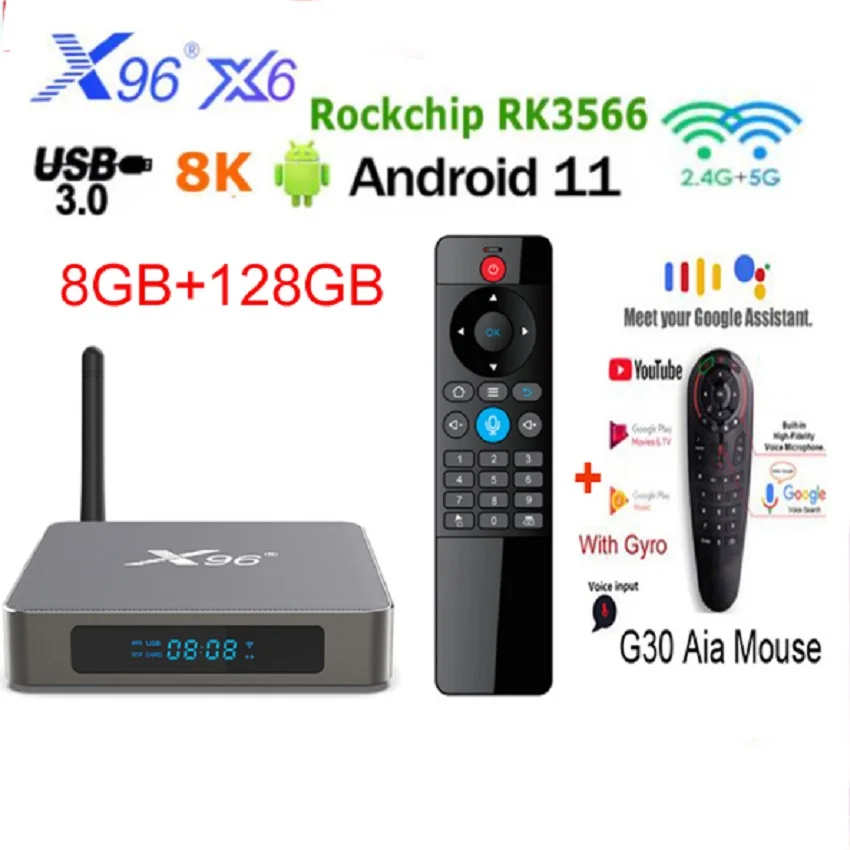 NEW 8GB RAM 128GB ROM 1000M Smart 8K TV Box RK3566 Android 11 X96 X6 2T2R  MIMO Dual Wifi Set Top Box 4GB 64GB 32GB Media Player