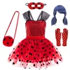 Children Cosplay Polka Dot Costumes Kids Halloween Carnival Christmas Fancy Party for Girls Red Dress Mask Suits Birthday Gift