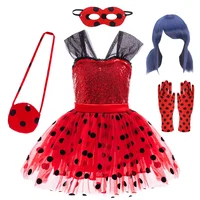 Children Cosplay Polka Dot Costumes Kids Halloween Carnival Christmas Fancy Party for Girls Red Dress Mask Suits Birthday Gift