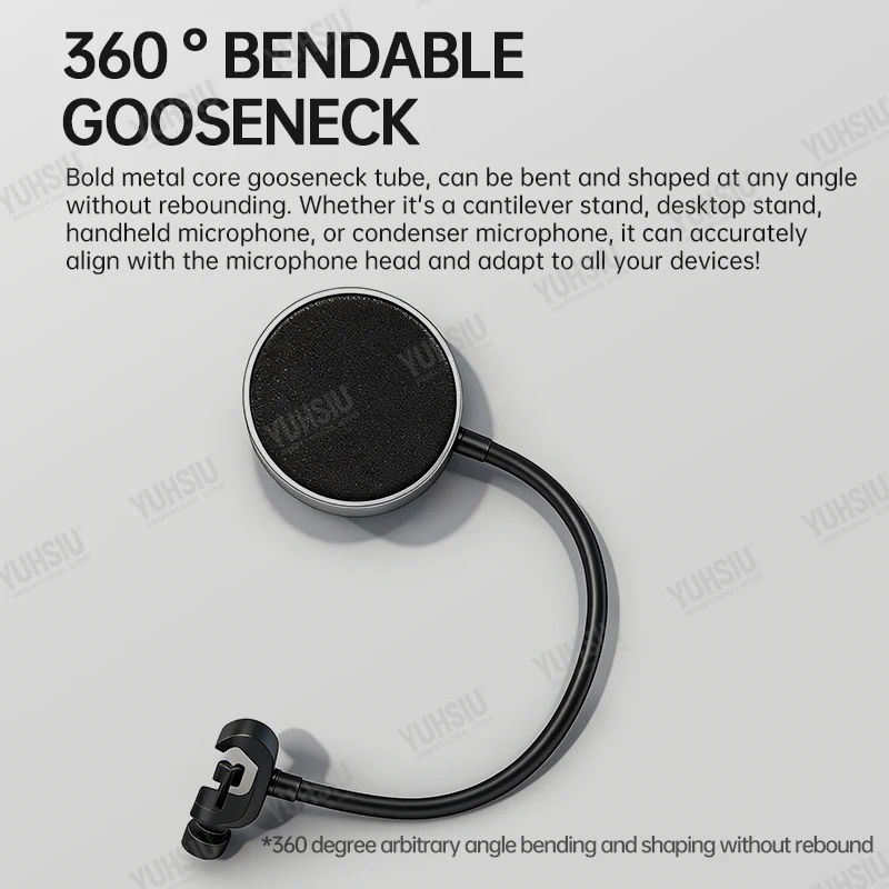Filtro Anti-Pop per Microfono, Protezione in Rete Metallica e Schiuma, 360° ° Supporto Flessibile a Collo di Cigno, Adattabile Universalmente per Microfoni Wireless/a Condensatore, Senza Utensili - immagine 3