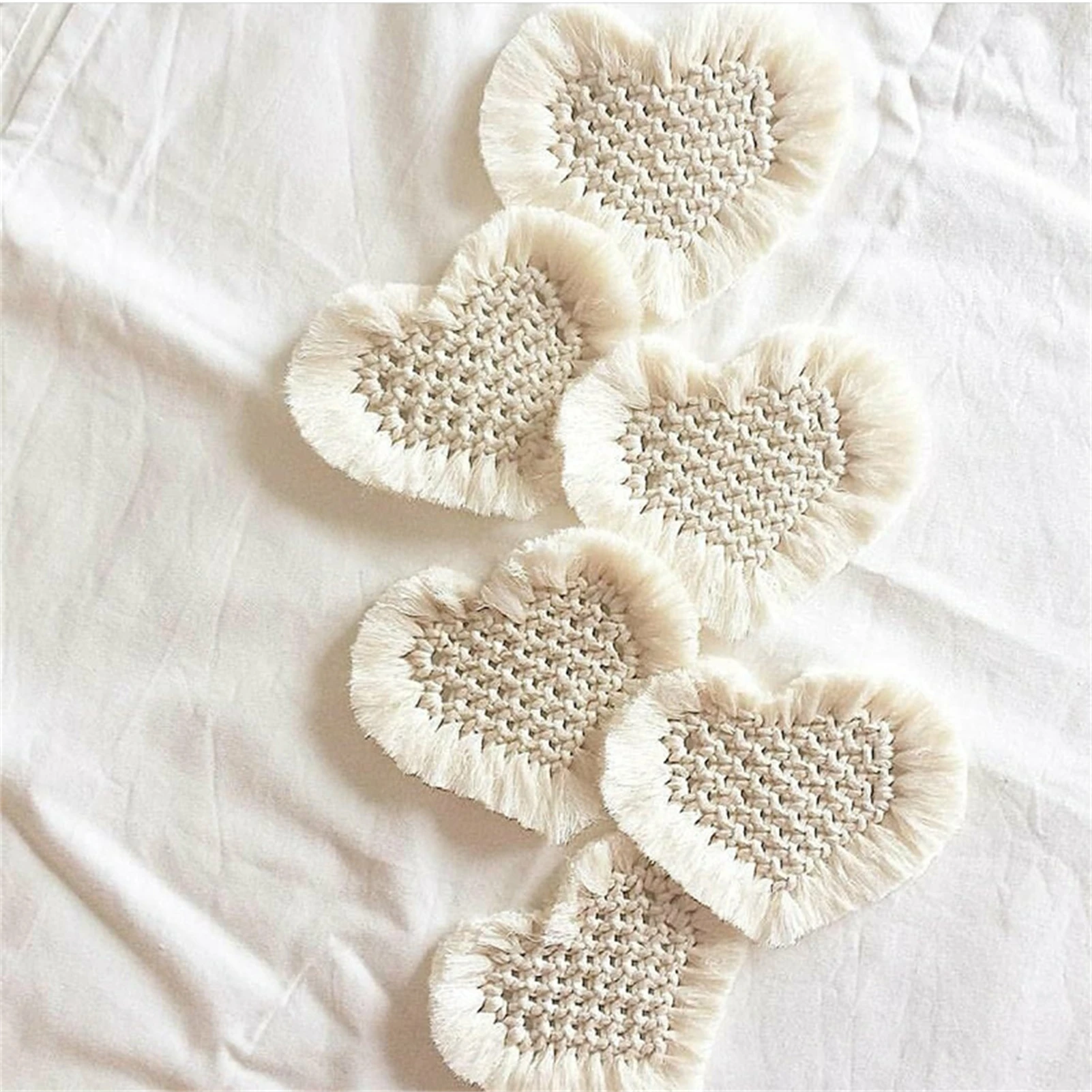 Heart Shape Cup Mat Handmade Woven Cotton Rope Macrame Non-slip Placemat Boho Bohemian Tableware Pad Nordic Tablecloth Coaster