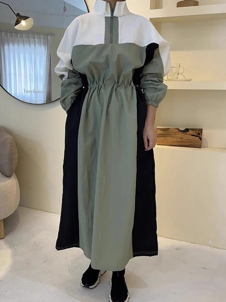 

Модное платье с воротником-стойкой на молнии для женщин плиссированное платье с длинным рукавом и поясом на завязках осень-зима 2023 Новинка X388