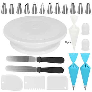 32Pc Cake Decorating Tools Kit Pastry Turntable Kit Piping Nozzle Piping Bag Set Rotating Stand DIY Baking Tools Accessories Bak