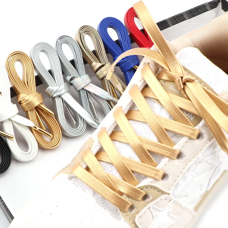 Leather Flat Shoelaces PU Metal Head Waterproof Gold Silver Laser Reflective Shoelace for AF1 Sports Basketball Shoes shoe laces shoe accessories