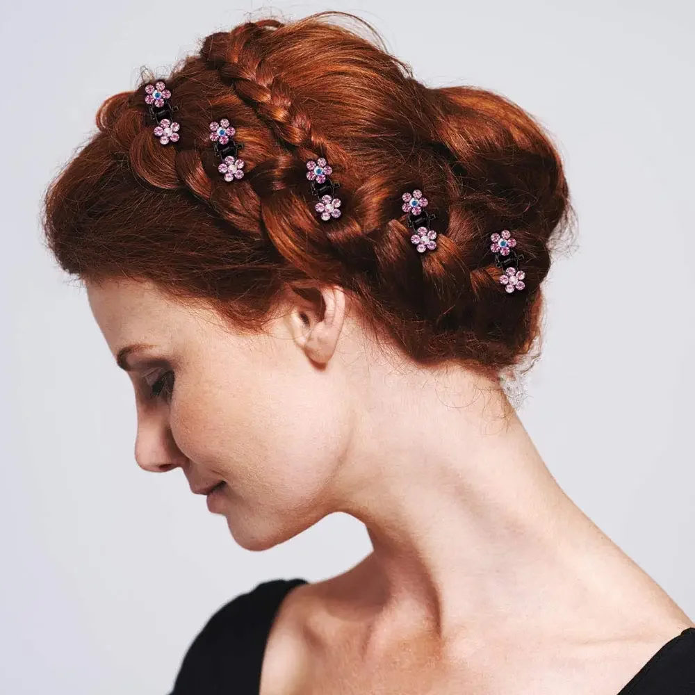 6Pcs Mini Hair Clips No-Slip Clips Rhinestone Hair Metal Clamps Mix Colored Flower Accessories for Women Girls