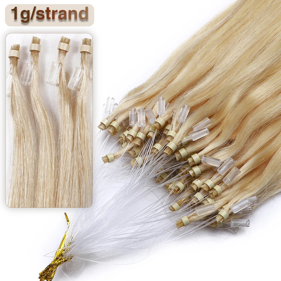 S-noilite 1g/strand Micro Loop Hair Extension Human Hair Micro Link Ring 50pcs Keratin Capsule Brown Straight Natural