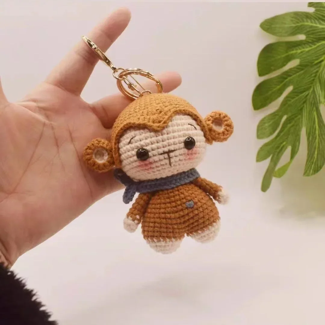Cute Monkey Handwoven DIY Material Bag Knitting Yarn Keychain Pendant Cartoon Doll Decoration Couple Gift Knit Crochet Supplies 6