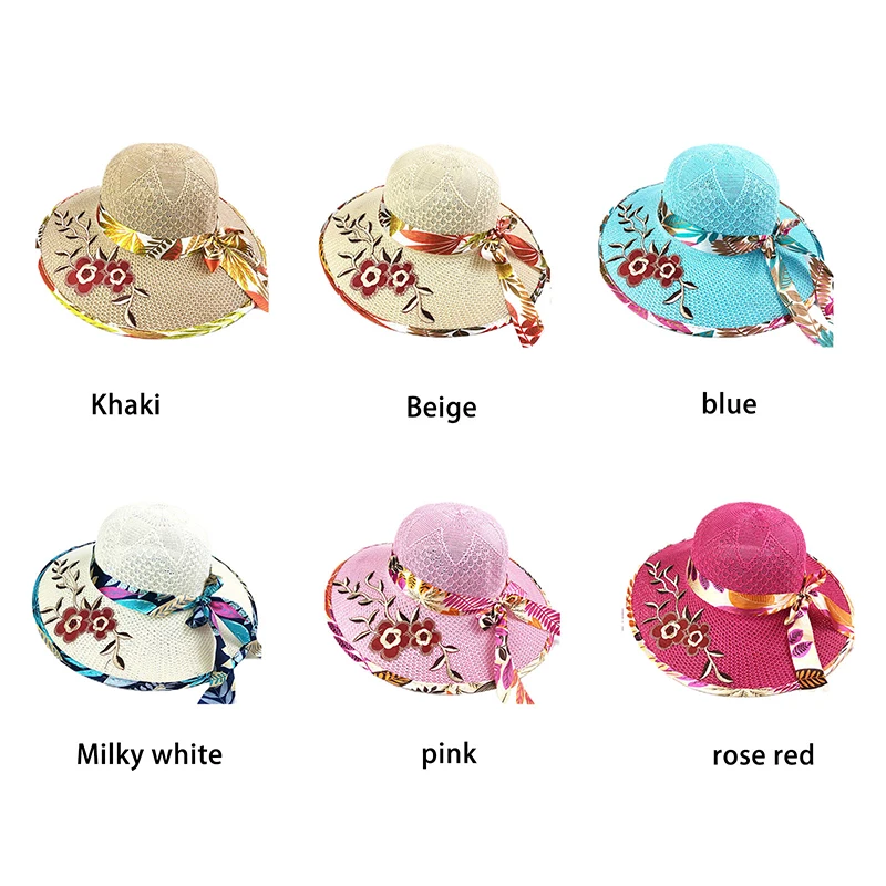 Simple Foldable Wide Brim Floppy Girls Straw Hat Sun Hat Beach Women Summer UV Protect Travel Cap Lady Cap Female Beach Hats