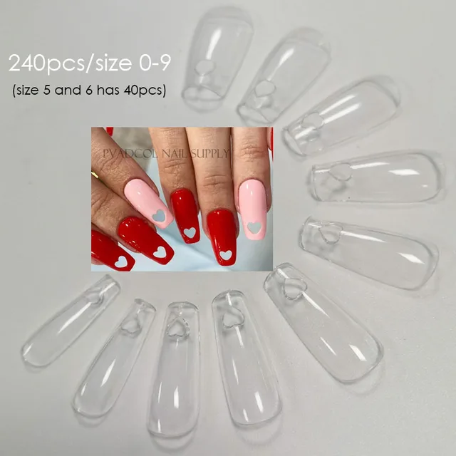 Gel Nails Extension System Full Cover Sculpted Clear Stiletto Coffin False Nail Tips 240pcs/bag Heart Medium
