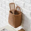 Wall Mounted Storage Basket Fruit Sundries Basket Simulated Rattan Decorative Hanging Basket Flower Pot with Handle Home Decor 4