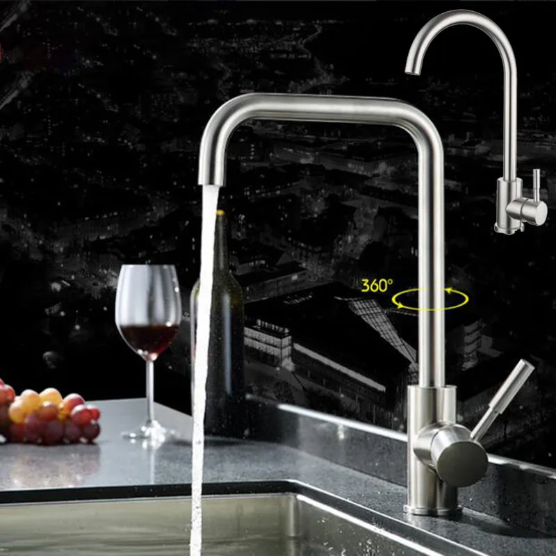 

304 Stainless steel Kitchen mixer Sink Faucet Head Sprayer Single Hole Spout Tap brushred 360 flexible 2 in 1 cold hot water P1