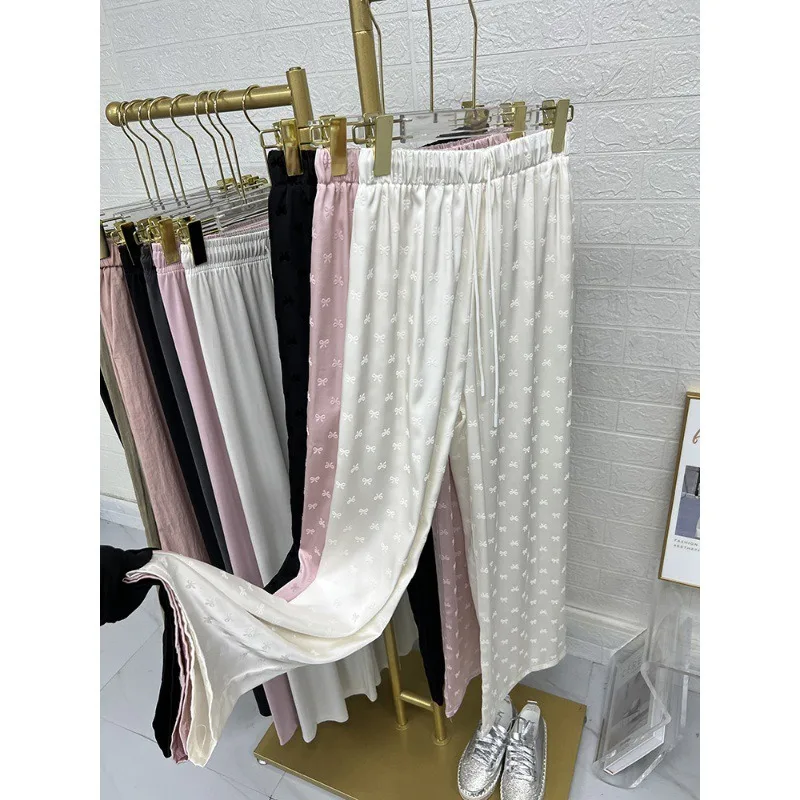 Acetate Satin Ice Silk Wide-leg Pants Summer High-waisted Loose Slim Design Straight-leg Cool Trousers Casual Pants for Women