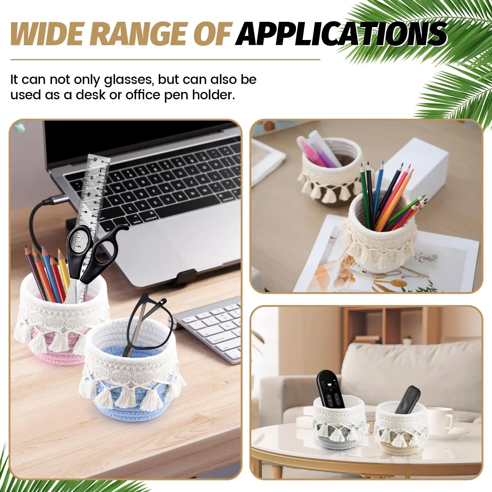 Makeup Brush Holder Organizer,Comb Brushes Mini Storage Basket, Boho Decor Baskets for Pen Pencil Box Container