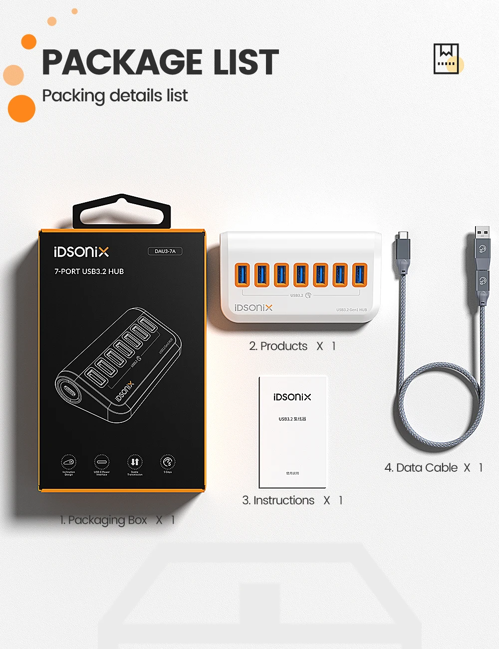 iDsonix USB Splitter USB 3.2 Hub 10Gbps Type C Adapter Multi