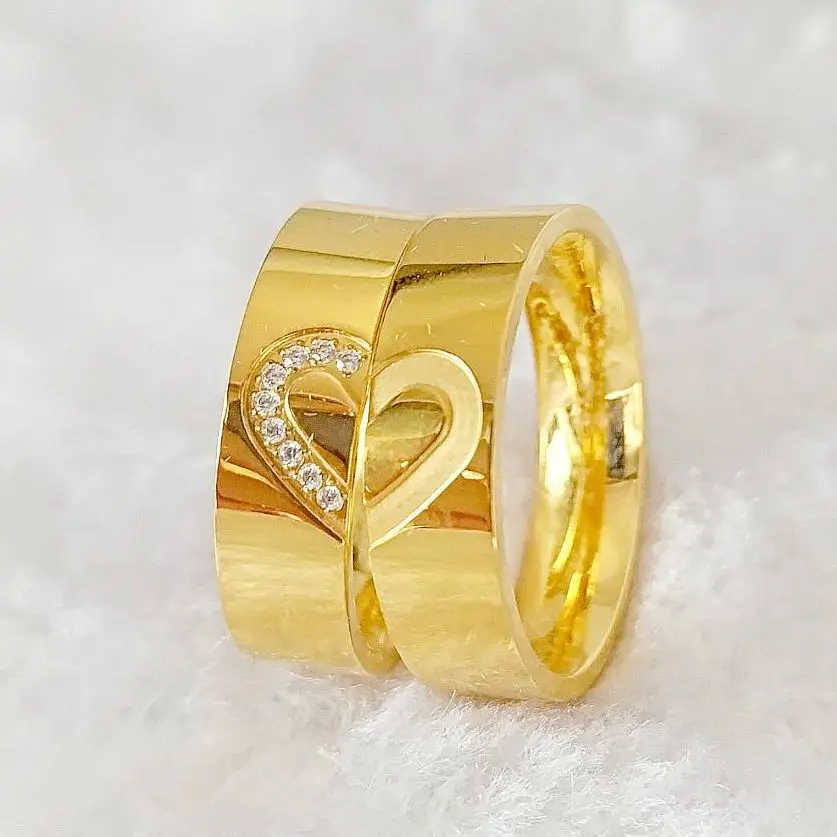 

Designer Lover Hearts Promise Wedding Rings sets for men and women Couples high Quality Shiny 18k Gold Plated jewelry ring