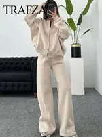 HH Women Solid Pant Sets Zipper Long Sleeve Coat Bomber Jacket + Drawstring High Waist Trousers Fashion Streetwear Suit - Image 2