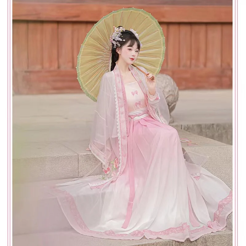 

In Stock Hanfu Women's Chinese Traditional Style Ancient Costumes Ethereal Elegant Embroidered Performance Female Song Made Pink